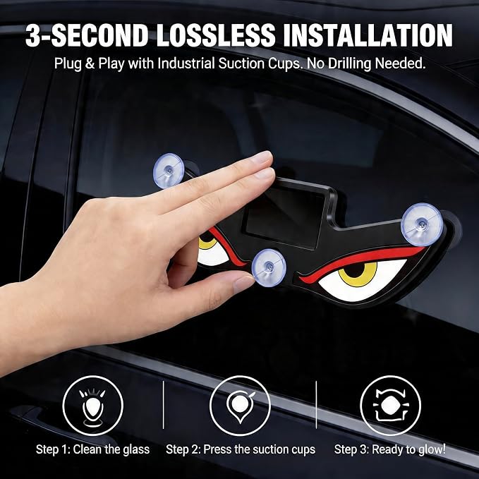 Solar Car LED Atmosphere Decoration Light,High-Brightness Demon Eye Styling Lamp,Universal Fit Automotive Accent Light with Smart Light Sensor and Suction Cup Mount for SUV Truck Sedan (1PCS, Y3)