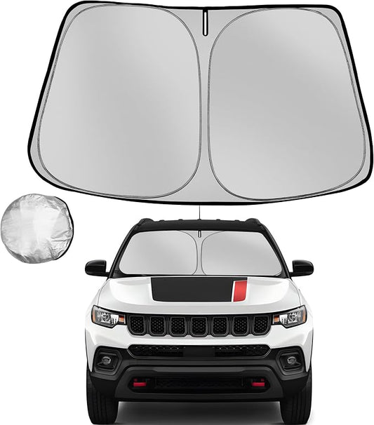Windshield Sun Shade for 2017-2024 Jeep Compass SUV Foldable Sun Sunshade for Car Front Window Blocks UV Rays and Heat Automotive Interior Protector Custom Fit Accessories