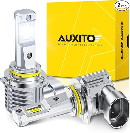 AUXITO 9006 Bulb, 6500K Ultra White 10X Increased Brightness, Precision 1:1 Mini Design, Simple Plug Play Installation, Stable Illumination, 99% Vehicles Supported, Pack of 2