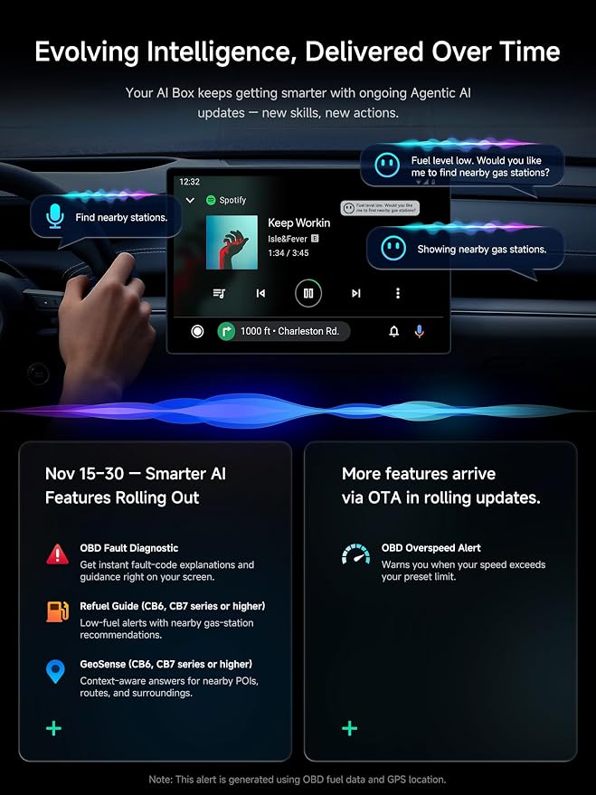 2025 Upgrade CB6 CarPlay AI Box&Android AI Box, Wireless CarPlay/Android Auto Adapter, Plug & Play CarWave Car Smart Box with AI DriveChat, GPS Track, Android 13, 2 BT, 4G LTE, 8G+128G, Gray