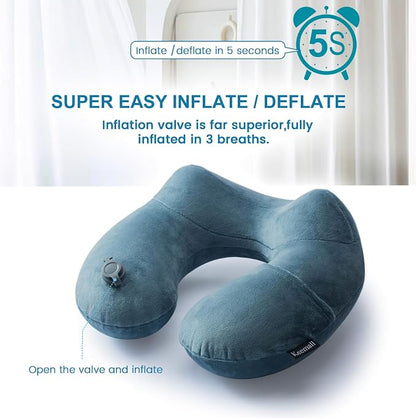 Keemall 2Pack Inflatable Travel Neck Pillow for Airplane Sleeping, Adjustable Blow Up Neck Support Air Pillow Traveling on Plane Long Flights Washable