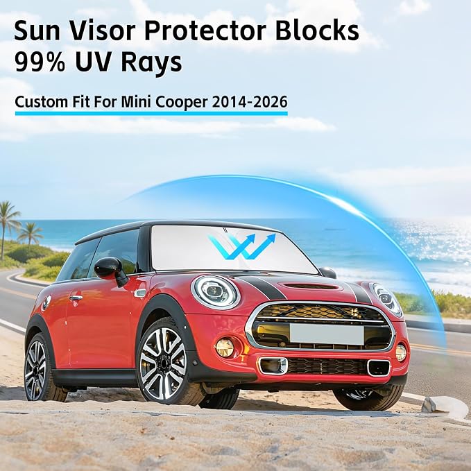 Windshield Sun Shade for BMW Mini Cooper 2014-2025 Sunshade 300T Windshield Cover Shield Protector Blocks UV Rays Custom Fit Front Window Shades Windshield Accessories Keep Cool Foldable