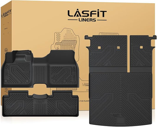 LASFIT Floor Mats & SeatBack Mats & Cargo Mat for Nissan Ariya 2025 2024 2023, All Weather TPE Custom Fit Floor Liners Full Set Car Mats & Backrest Mats & Trunk Mat for 2023-2025 Ariya, Black