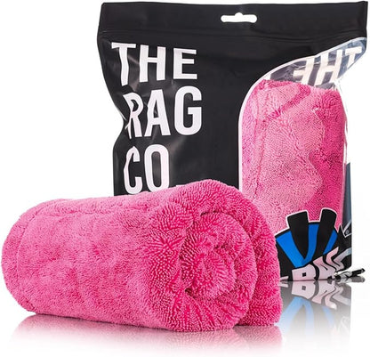 The Rag Company, The Liquid8r M22, Absorbent 70/30 Blend Microfiber Drying Towel for Cars, Trucks, and SUVs, Safe for Detailing, Scratch-Free, Twist Loop, 2200 GSM, 20x20 Inches, Pink