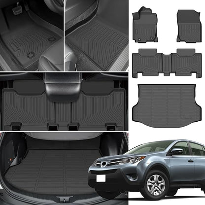 Floor Mats for Toyota RAV4 2013 2014 2015 2016 2017 2018, for RAV4 LE,XLE,XLE Premium,Adventure,TRD Off-Road Floor Mats(NOT for EV,Hybrid,Prime), 1st&2nd Row &Cargo Mat, TPE Non-Slip Car Accessories