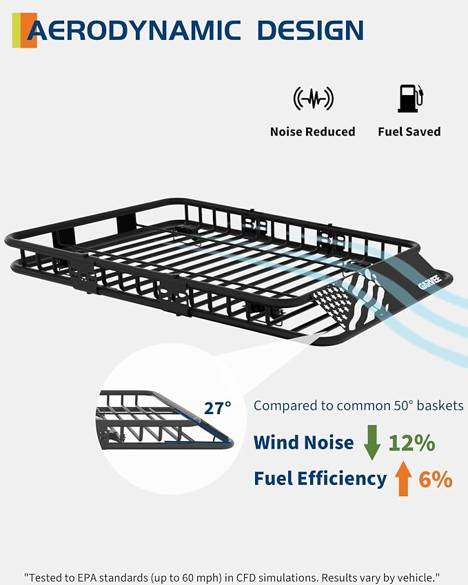 Garvee Universal Roof Rack Cargo Carrier Basket, 200 Lbs Capacity Rooftop Cargo Rack, Car Top Luggage Holder Basket Heavy Duty for SUVs, Trucks, Vehicles