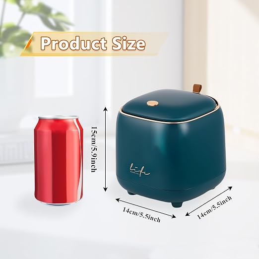 Mini Desktop Trash Can Desktop Waste Bin with Press Type Lid Wastebasket Rubbish Bin for Home& Office(Dark Green)