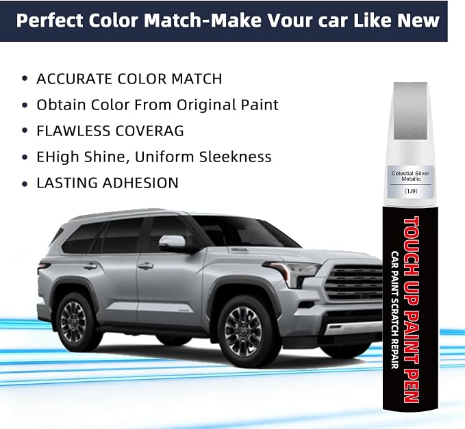 Celestial Silver Metallic(1J9) Car Touch Up Paint for Toyota 2-in-1 Car Scratch Repair Pen with Fine Tip&Brush, DIY Color-Code Matched Auto Paint for Rock Chips Door Scratches Paint Nicks Bumper Marks