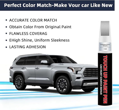 Celestial Silver Metallic(1J9) Car Touch Up Paint for Toyota 2-in-1 Car Scratch Repair Pen with Fine Tip&Brush, DIY Color-Code Matched Auto Paint for Rock Chips Door Scratches Paint Nicks Bumper Marks