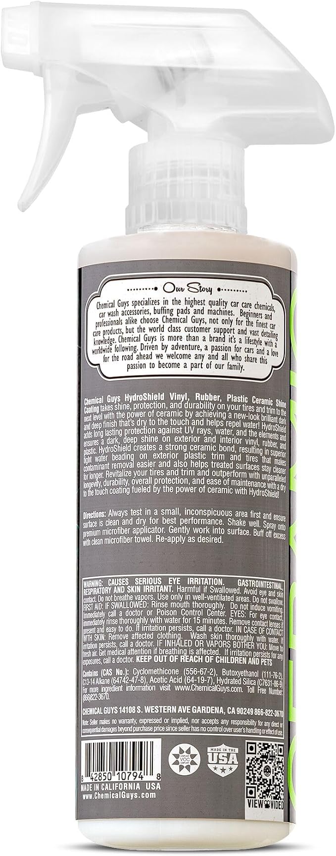 Chemical Guys HydroShield Vinyl, Rubber & Plastic Ceramic Shine Coating - Plastic Restorer for Interior & Exterior Trim, Tires & Trim - Restores Shine, Safe for Cars, Trucks & RVs, 16 fl oz