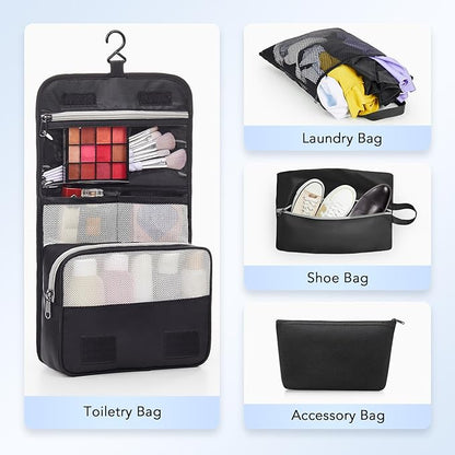 OlarHike 8 Set Compression Packing Cubes for Travel Essentials,Compressible Expandable Space Saver Bags for Organizing Clothes,Luggage Suitcase Garment Bags with Over 1000 pcs Mesh Holes(Black)