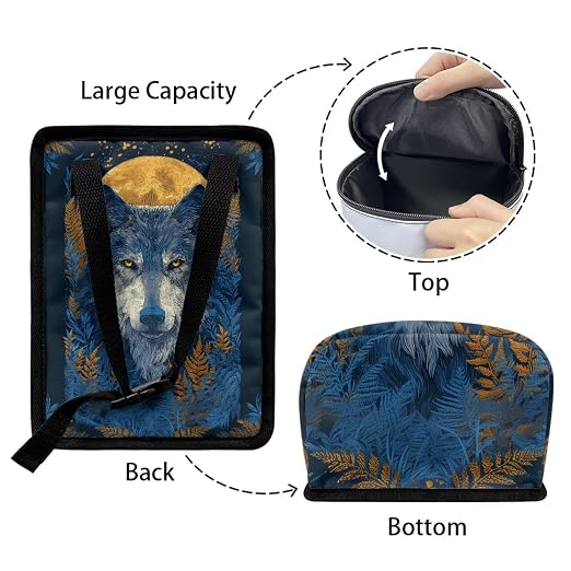 Talayituse Moon Wolf Leaf Print Car Trash Bin, Large Size Auto Trash Can Adjustable Portable Garbage Can with Lid, Vehicle Hanging Bag for Headrest Front Back Seat