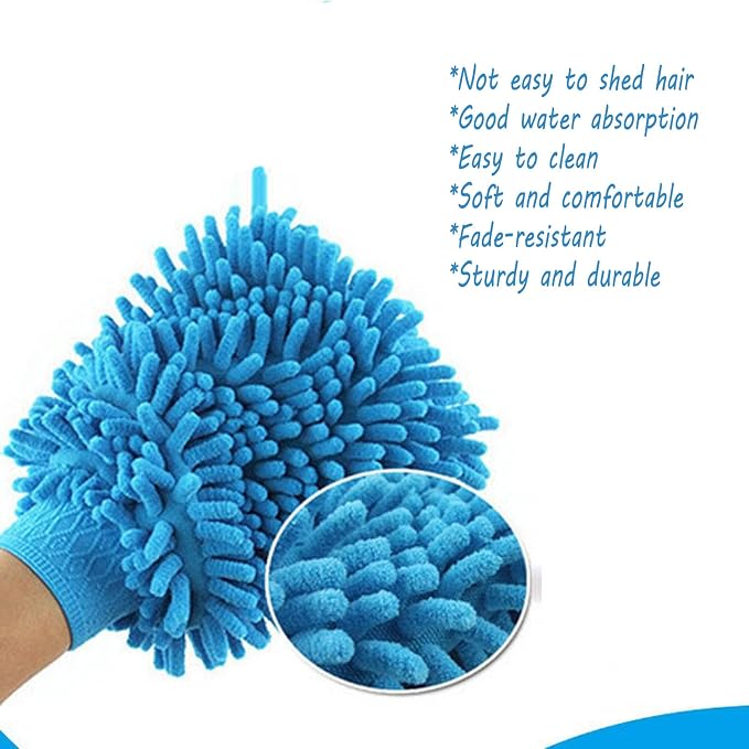 3PCS Car Wash Kit with 2 Premium Soft Microfiber Chenille & Plush Wash Mitts + High-Density Sponge, Scratch-Free Cleaning for Cars/Home/window/mirror/bathroom – Durable&Absorbent& Multi-Purpose (3)