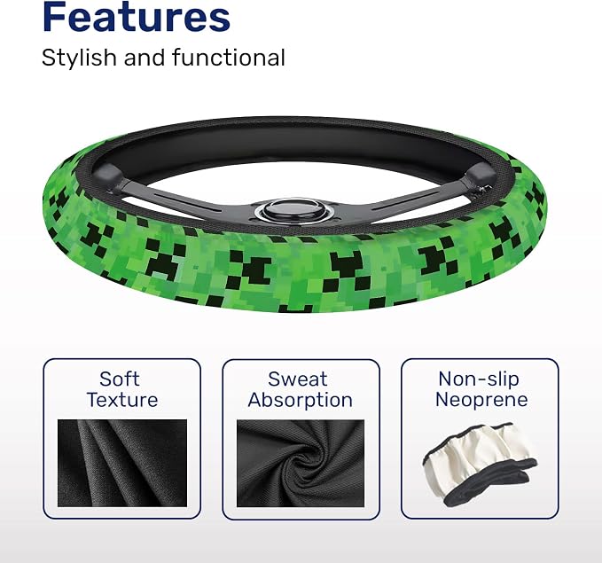 GENANY Pixel Zombie Steering Wheel Cover, Non Slip Polyester Car Wheel Protector for Car SUV Truck, Universal 15 Inch