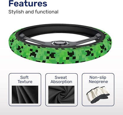 GENANY Pixel Zombie Steering Wheel Cover, Non Slip Polyester Car Wheel Protector for Car SUV Truck, Universal 15 Inch