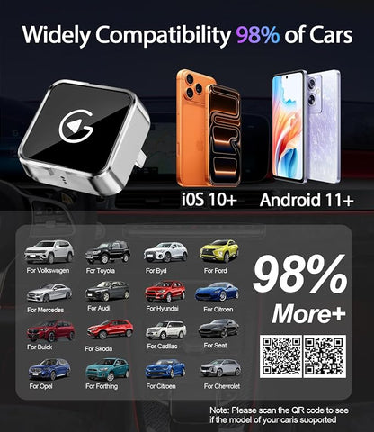 2026 Upgraded Wireless CarPlay Adapter for iPhone & Android Auto, Converts Wired to Wireless Car Play, 3-Second Auto Connect & Stable Zinc Alloy Material, Mini Plug & Play, with USB-A & Type-C