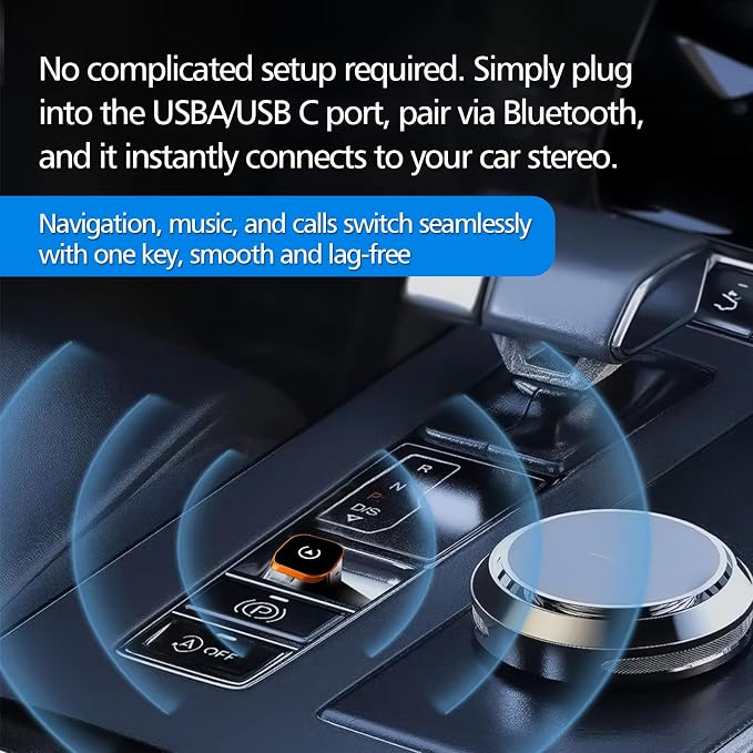2-in-1 Wireless CarPlay & Android Auto Adapter - Upgraded Car Play Mini Wired to Wireless Adapter | Plug & Play, Stable Connection No Latency for iPhone＆Android,Orange