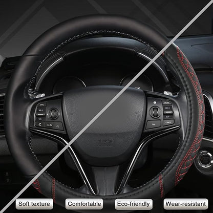 West Llama Customized Auto Car Steering Wheel Cover for Honda Accord CR-V HR-V Pilot Civic(Diamond Quilted -Black+Red-Standard Size)
