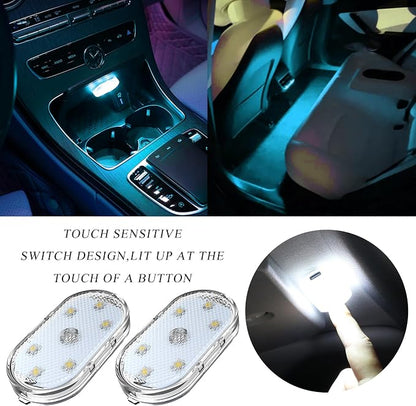 Wevdn 2 PCS Car LED Lights Interior Wireless, Magnetic Car Ambient Lighting with 6 Bright LED Lamp Beads, Portable USB Rechargeable Vehicle Interior Led Night Light for Car (Ice Blue)