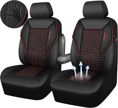 CAR PASS 3D Foam Mesh Leather Car Seat Covers Front Seats, Air Cool Mesh Front Seat Covers for Car, Universal Fit for SUV Truck Sedan Automotive, Armrest Airbag Compatible,Black and Red