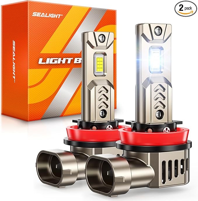 SEALIGHT 10X Super Brighter H11/H8/H9 Light Bulb than Origin, 6500K White Built-in Driver, 50000LM H9/H8/H11 LED Bulb 360° Adjustable Plug-N-Play, 70000Hrs Lifespan IP68 Waterproof, Pack of 2