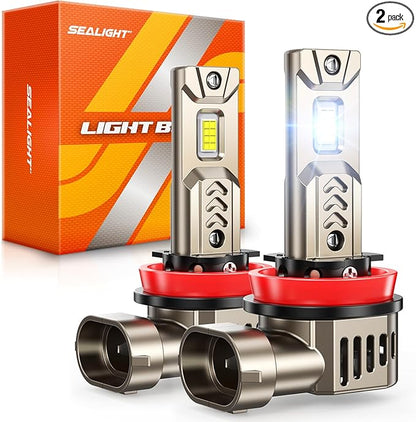 SEALIGHT 10X Super Brighter H11/H8/H9 Light Bulb than Origin, 6500K White Built-in Driver, 50000LM H9/H8/H11 LED Bulb 360° Adjustable Plug-N-Play, 70000Hrs Lifespan IP68 Waterproof, Pack of 2