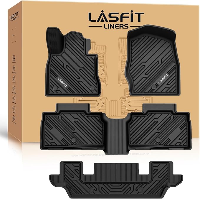 LASFIT Floor Mats for Ford Explorer 2020-2021 6 Passenger TPE Custom Fit All Weather Protector Anti-Slip Floor Liners, 2021 2020 Explorer 6 Seats Accessories, 1st 2nd & 3rd Row, 4pcs Black
