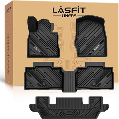 LASFIT Floor Mats for Ford Explorer 2020-2021 6 Passenger TPE Custom Fit All Weather Protector Anti-Slip Floor Liners, 2021 2020 Explorer 6 Seats Accessories, 1st 2nd & 3rd Row, 4pcs Black