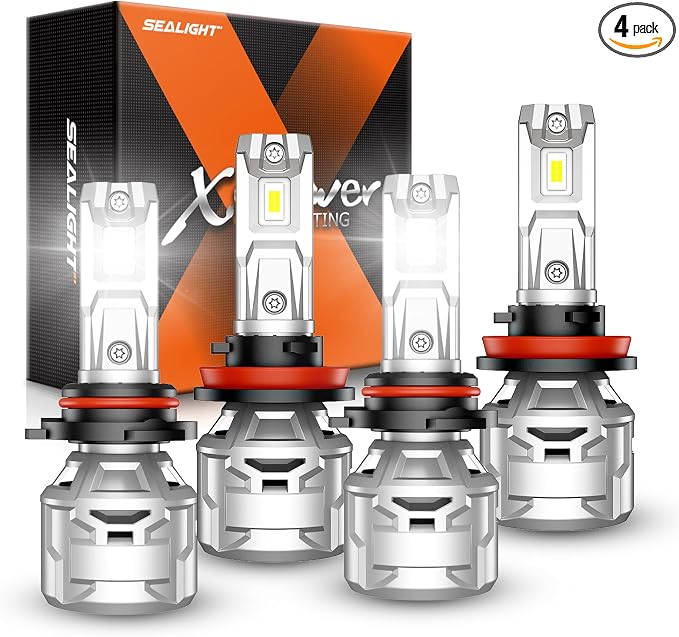 SEALIGHT 9005 H11 60000LM Bulbs, 6500K Cool White 9005 H11 Fog Lights with 15000RPM Cooling Fan, 60,000-hour Ultra-long Lifespan, Plug-N-Play, Pack of 4