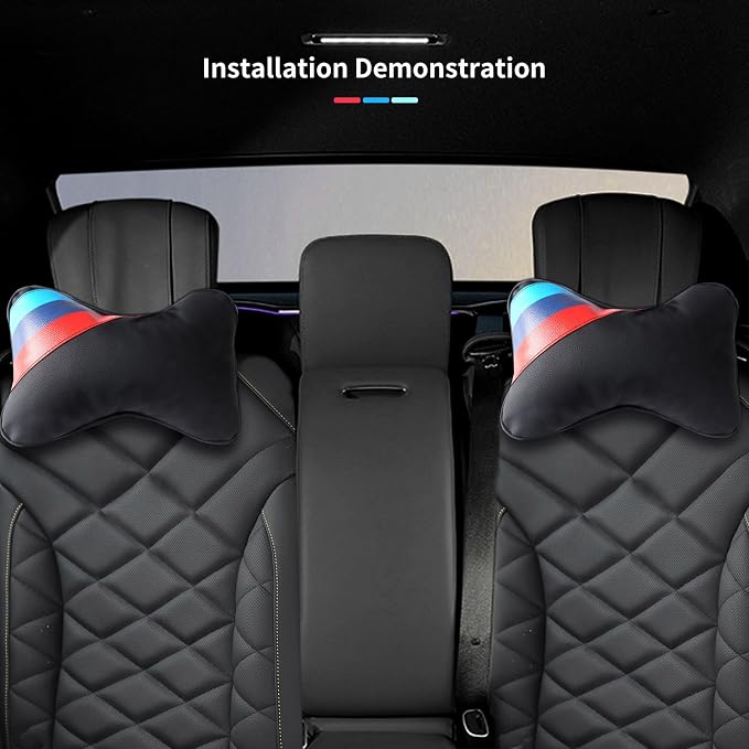 2 PCS Car Headrest Pillow for BMW Accessories, Car Soft PU Leather Neck Pillow Support
