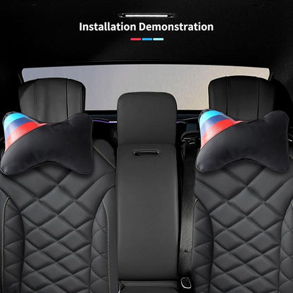 2 PCS Car Headrest Pillow for BMW Accessories, Car Soft PU Leather Neck Pillow Support