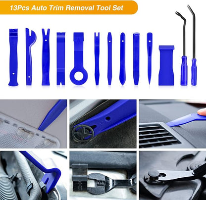 GOOACC 13PCS Nylon Trim Removal Tool Set for Bumper Fastener Rivet Clips Car Clip Panel Audio Video Dashboard Dismantle Blue