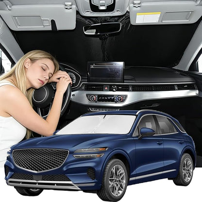 Windshield Sunshade for Genesis GV70 2022-2026 Sun Shade Car Windshield Accessories Upgrade 4 Layers Blocks UV Rays Custom Fit GV70 240T Car Window Shades Front Windshield Keep Cool Foldable