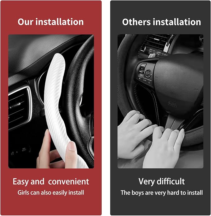 3 Piece Carbon Fiber Steering Wheel Cover,Car Steering Wheel Protector with Non-Slip Lining,Breathable Microfiber Universal for 14.5-15 inch,White