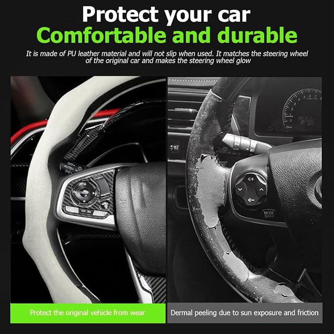 Mandark Car Steering Wheel Cover, Suede Sport Vehicle Steer Wheel Protector Fitting 15 Inch, Non-Slip Comfortable Automotive Interior Decoration Accessories, Universal for Most Cars (Beige)