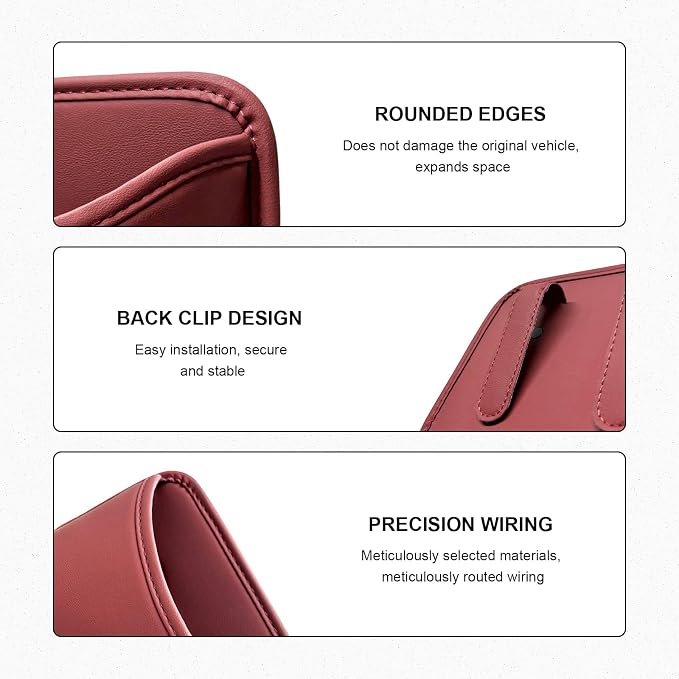 Car Trash Can, Clip On Garbage Organizer Multifunctional Car Door Hanging Container, Waterproof Leather Trash Bin Universal Interior Storage Box for Vehicle Home Office (Wine Red)