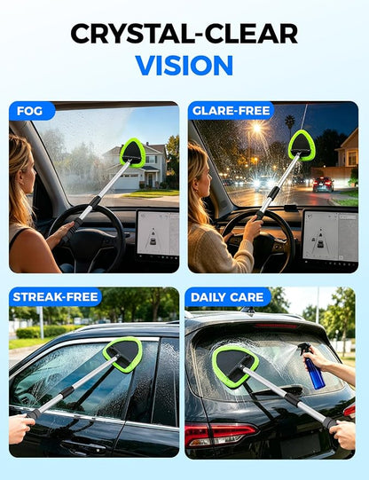 XINDELL 24-inch Windshield Cleaner Tool – Upgrade Large Head Car Interior&Exterior Window Cleaning Kit with Extendable Handle & 4 Microfiber Pads, Auto Wiper Brush for Car, Trucks, SUVs, RVs & Home