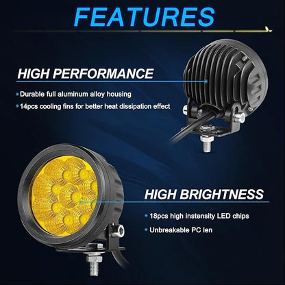 ACEC SHOP Amber Round LED Pods 2PCS 54W 3.5 Inch Yellow Pod Lights Round LED Offroad Light Flood Light Bars Yellow Fog Lights for Wrangler Truck Tacoma SUV UTV ATV