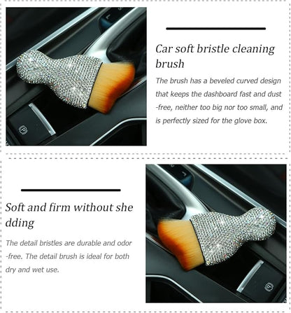 Bling Car Interior Dust Brush, Crystal Rhinestone Soft Auto Detailing Cleaning Brush, Sparkling Diamond Vehicle Dashboard Air Vent Cleaner for Women Girls, Universal for Vehicles (White)