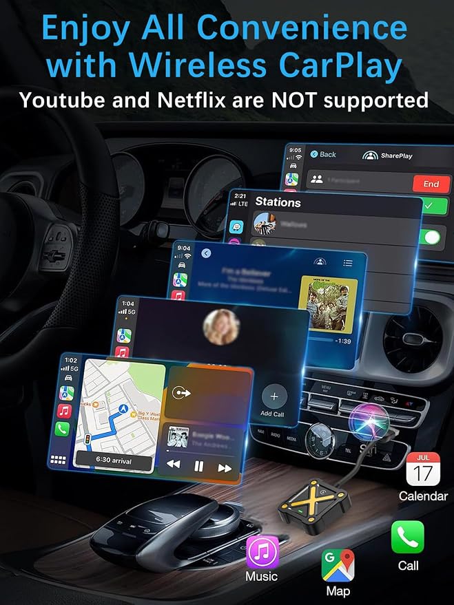 Wireless CarPlay Adapter for Apple iPhone - Bluetooth 5.3 Plug & Play, No Latency, Auto Reconnect, Compatible with 2016+ Factory Wired CarPlay Cars & iOS10+