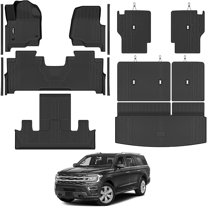 Floor Mats for 2018-2024 Ford Expedition 7 Seats/Captain Chairs, Trunk Mat and 2nd/3rd Backrest Mat & Door Sill Guard All Weather TPE Protector for Ford Expedition Accessories