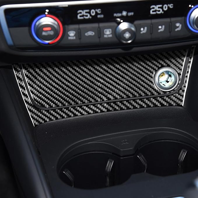Real Premium Carbon Fiber Decor Compatible with Audi A3 S3 RS3 8V 2013 2014 2015 2016 2017 2018 2019 Car Center Console Power Outlet Sticker Kit Auto Interior Accessories Decal 2PCS Black