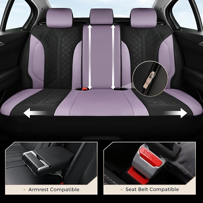 Coverado Seat Covers for Car 5 Seats, Leather Car Seat Covers Fullset, Breathable Mesh Front and Rear Protectors, Purple Luxury Automotive Covers, Universal Fit for SUV, Truck, Sedan