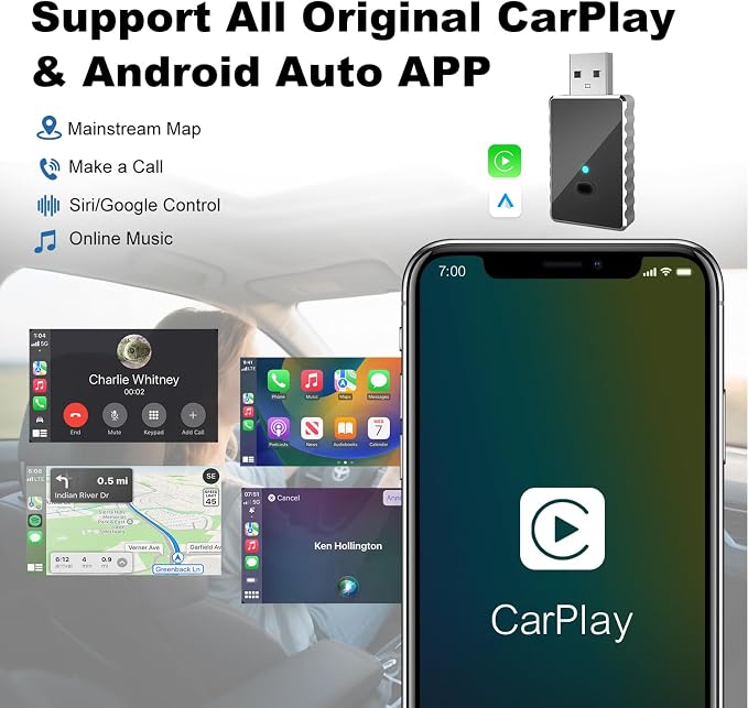 Wireless CarPlay Adapter for iPhone - Carplay&Android Auto Wireless Adapter Convert Wired to Wire-Less Carplay Dongle Fast Setup No Latency for Cars with Built-in Car-Play