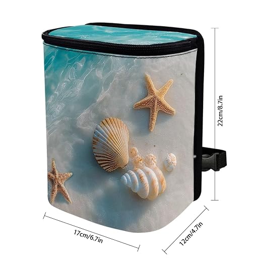 Talayituse Starfish Beach Seahells Print Car Trash Can with Lid, Leak Proof Auto Trash Bag Hanging Vehicle Garbage Can Multipurpose Storage Container for Back Seat Road Trip