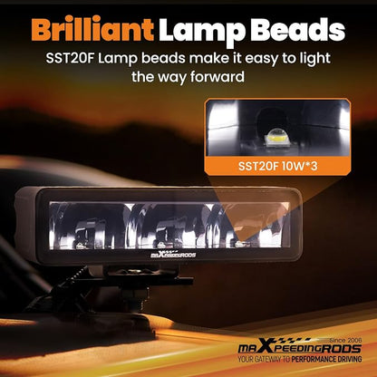 maXpeedingrods 6.7 Inch LED Light Bar, 60W Offroad Lights 6000LM Spot Beam, IP67 Waterproof LED Light Pods with Wiring Harness for Jeep Ford Toyota Trucks SUV ATV UTV Boat Motorcycles Pickup, 2 Pcs