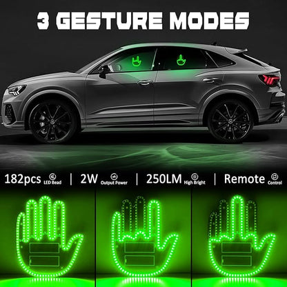 DIBMS Hand Gesture Light with Remote, Red LED Finger Funny Window Sign Light Accessories for Car Truck (Green)