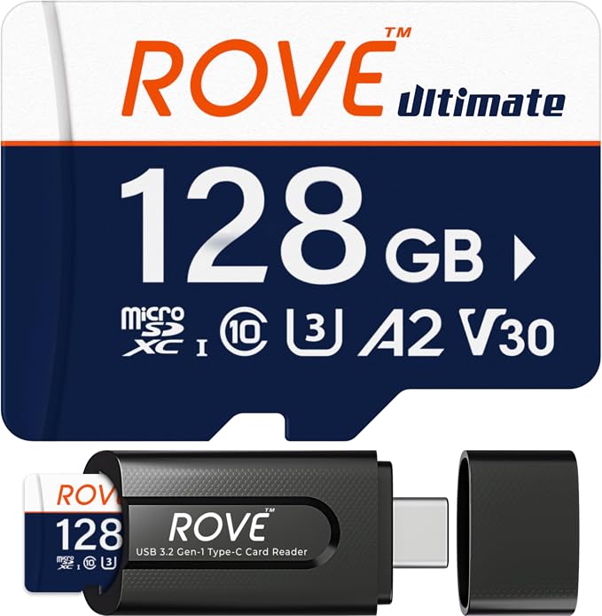 ROVE Ultimate Micro SD Card microSDXC 128GB Memory Card with USB 3.2 Type C Card Reader 512GB 170MB/s C10, U3, V30, 4K, A2 for Dash Cam, Android Smart Phones, Tablets, Games