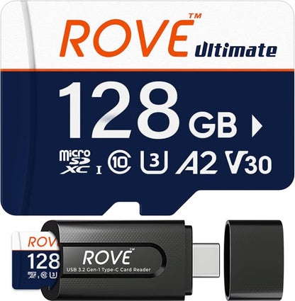 ROVE Ultimate Micro SD Card microSDXC 128GB Memory Card with USB 3.2 Type C Card Reader 512GB 170MB/s C10, U3, V30, 4K, A2 for Dash Cam, Android Smart Phones, Tablets, Games