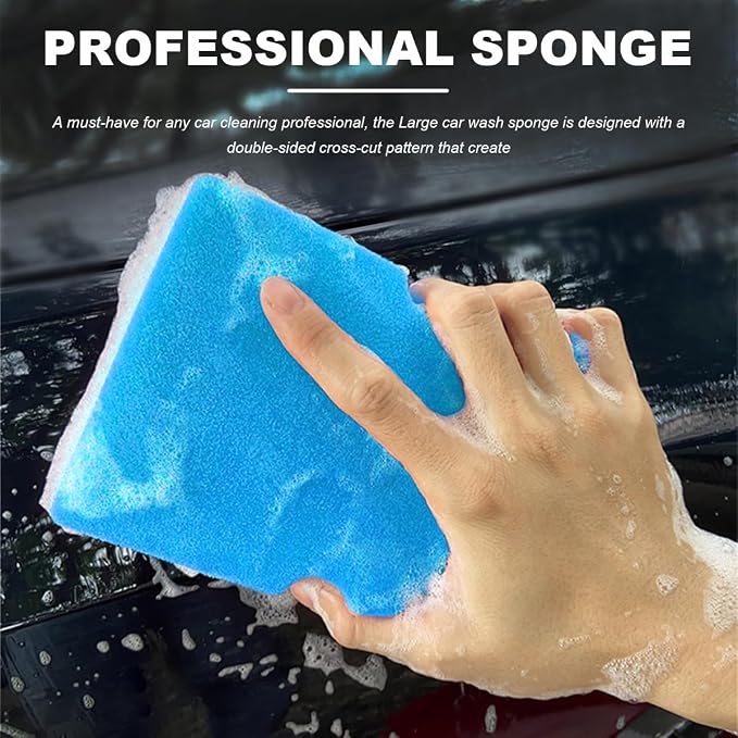 Car Wash Sponge, Large Scratch-Free Cross Cut Sponge for Soap and Rinseless Washing, Durable Ultra Soft Foam Grid Extra Absorbent Car Cleaning Sponge Pad, Car Accessories (Sky Blue)
